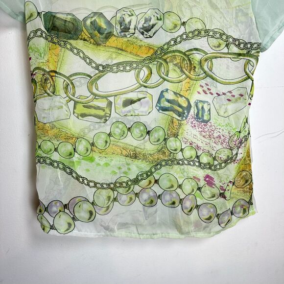 Vintage 90's Y2K Feline silk blend sheer button top green button up collar Small - Picture 10 of 13